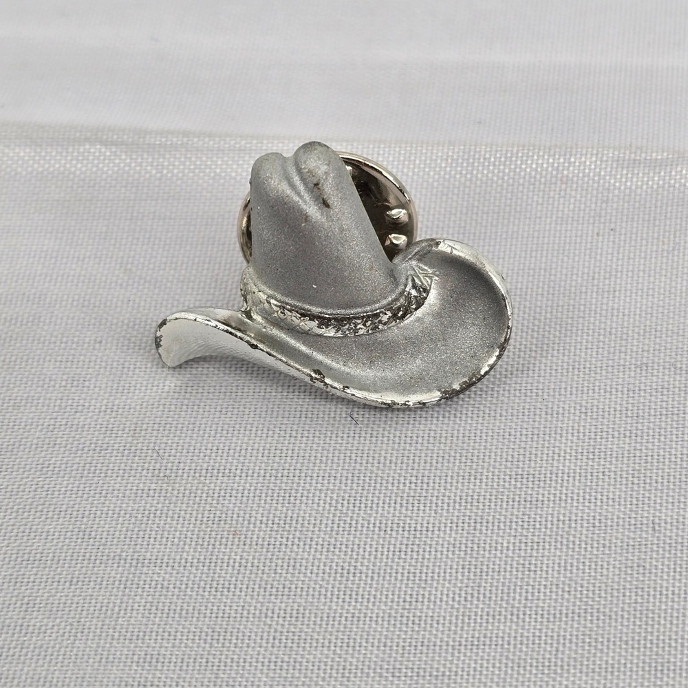 Silver Tone Cowboy Hat Lapel Pin Western Country Style Novelty Hat Tie Tack
